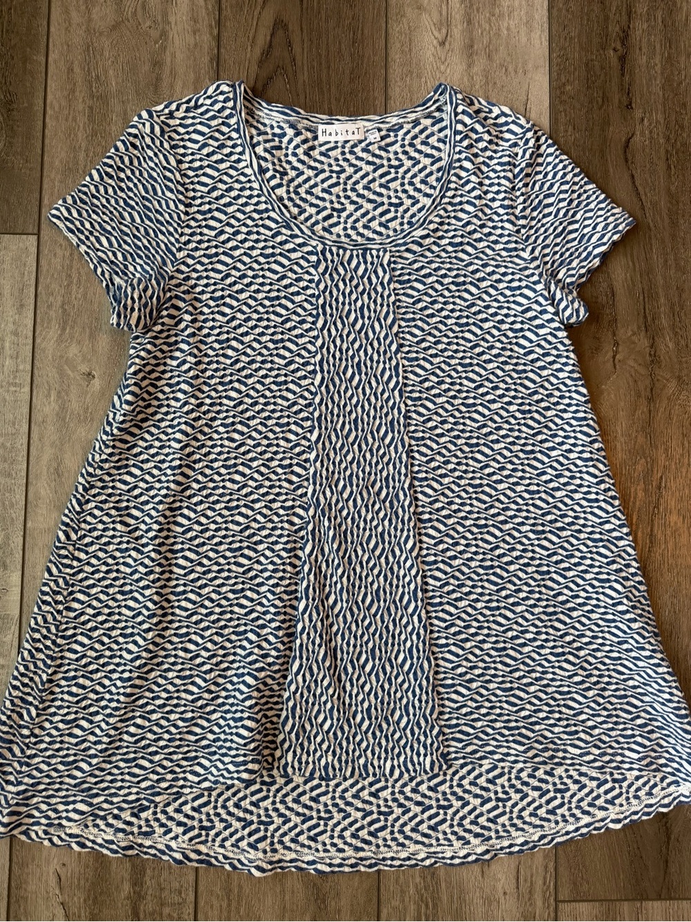 Habitat- 100% Cotton Coastal Blue& White Patterned Scoop Neck Tunic